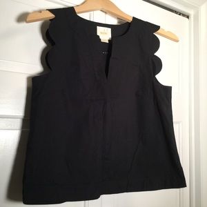 Maeve (Anthro) Black scallop sleeve cotton top.